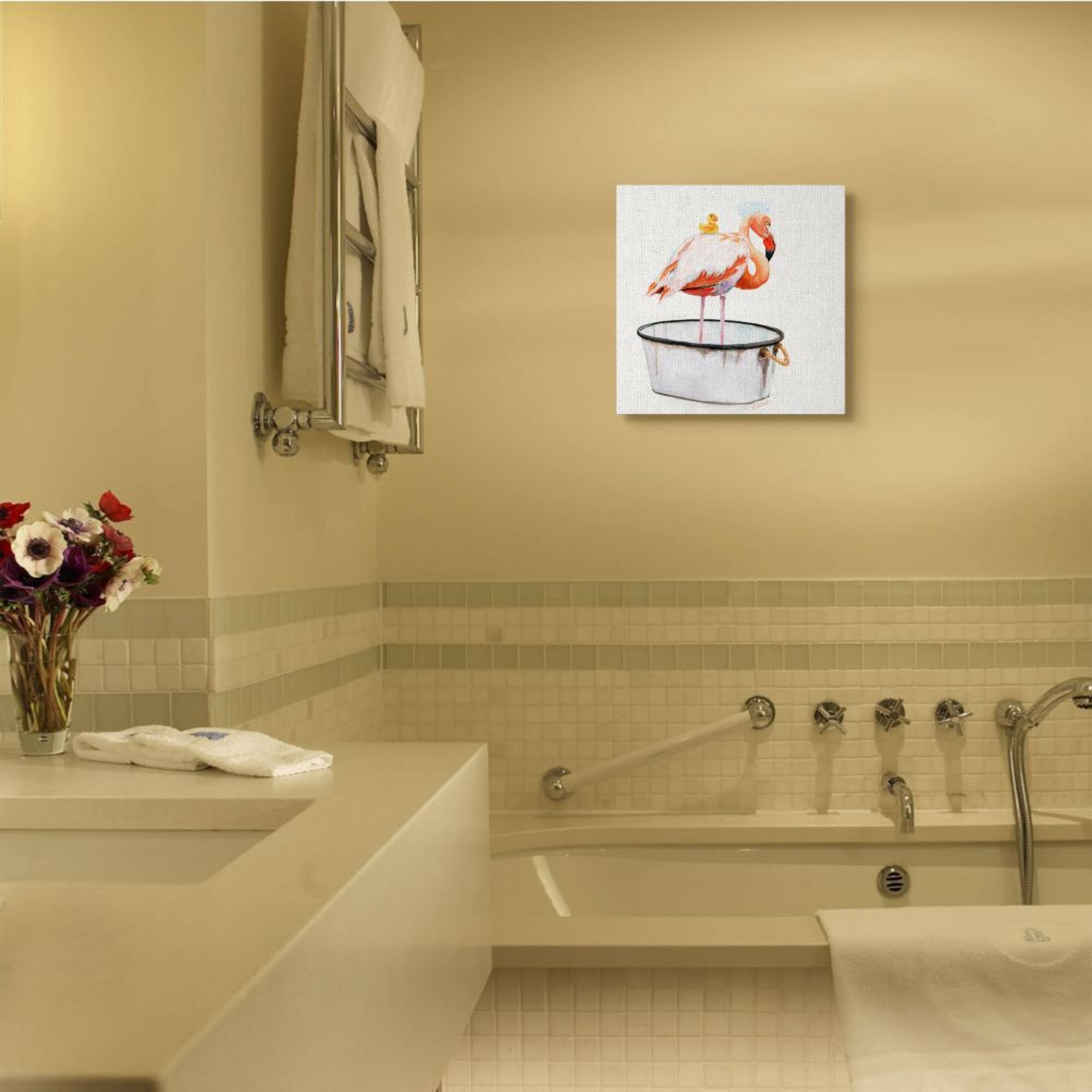 Stupell Industries Flamingo Bath Time Charming Bubble Detail Canvas Wall Art